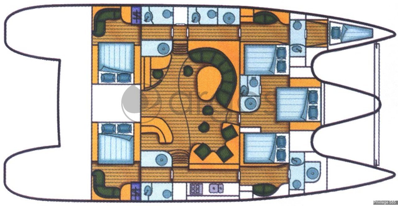 privilege 585 catamaran layout
